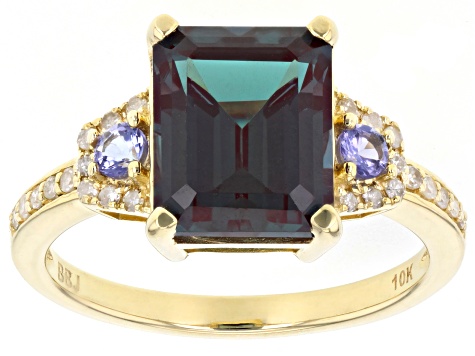 Blue Lab Created Alexandrite 10k Yellow Gold Ring 4.11ctw