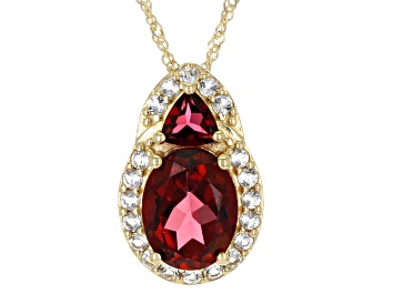 Picture of Red Peony Color Topaz 10k Yellow Gold Pendant with Chain 2.45ctw