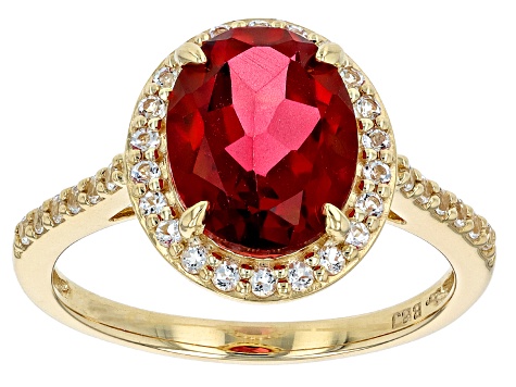 Red Peony Color Topaz 10k Yellow Gold Ring 3.05ctw