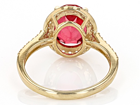 Red Peony Color Topaz 10k Yellow Gold Ring 3.05ctw