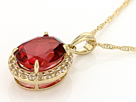 Red Peony Color Topaz 10k Yellow Gold Pendant with Chain 2.94ctw