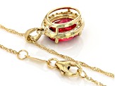 Red Peony Color Topaz 10k Yellow Gold Pendant with Chain 2.94ctw