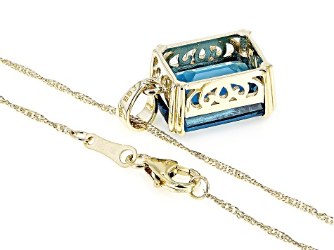 London Blue Topaz 10k Yellow Gold Pendant With Chain 8.08ctw