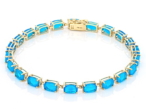 Paraiba Blue Opal 10k Yellow Gold Tennis Bracelet 6.37ctw