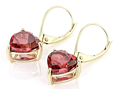 Red Topaz 10k Yellow Gold Heart Earrings 3.74ctw