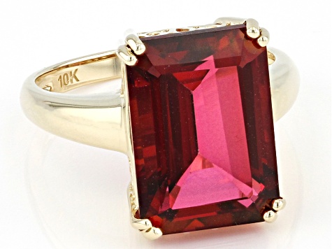 Red Peony Color Topaz 10k Yellow Gold Solitaire Ring 7.52ct