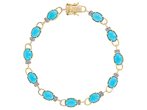 Blue Sleeping Beauty Turquoise 14k Yellow Gold Bracelet 0.05ctw