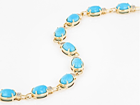Blue Sleeping Beauty Turquoise 14k Yellow Gold Bracelet 0.05ctw