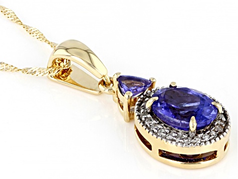 Blue Tanzanite 14k Yellow Gold Pendant With Chain 1.33ctw