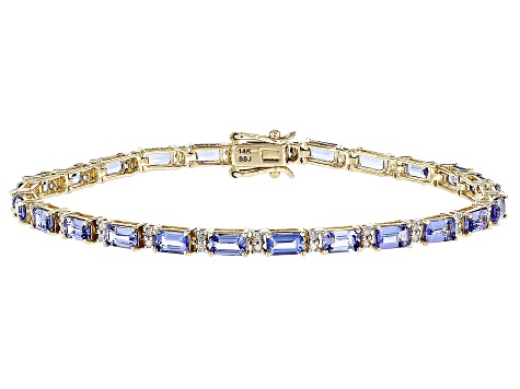 Blue Tanzanite and White Diamond 14k Yellow Gold Bracelet 6.16ctw