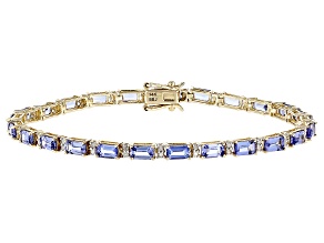 Blue Tanzanite and White Diamond 14k Yellow Gold Bracelet 6.16ctw