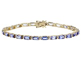 Blue Tanzanite and White Diamond 14k Yellow Gold Bracelet 6.16ctw