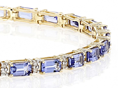 Blue Tanzanite and White Diamond 14k Yellow Gold Bracelet 6.16ctw