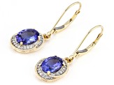 Blue Tanzanite With White Diamond 10k Yellow Gold Earrings 2.38ctw