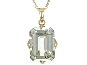 Green Prasiolite 10k Yellow Gold Pendant with Chain 5.95ct