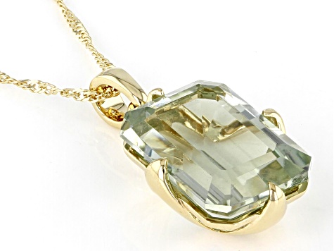 Green Prasiolite 10k Yellow Gold Pendant with Chain 5.95ct