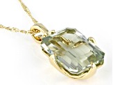 Green Prasiolite 10k Yellow Gold Pendant with Chain 5.95ct
