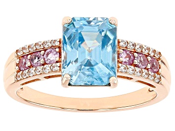 Picture of Blue Zircon And Pink Sapphire 10k Rose Gold Ring 3.37ctw
