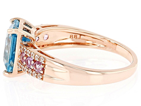 Blue Zircon And Pink Sapphire 10k Rose Gold Ring 3.37ctw