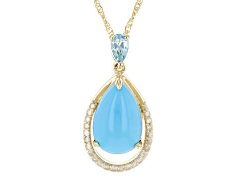 Blue Sleeping Beauty Turquoise 10k Yellow Gold Pendant with Chain 2.37ctw