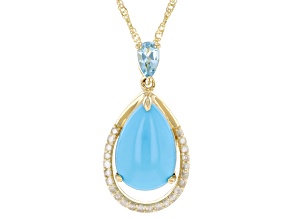 Sleeping Beauty Turquoise 10k Yellow Gold Pendant with Chain 2.37ctw