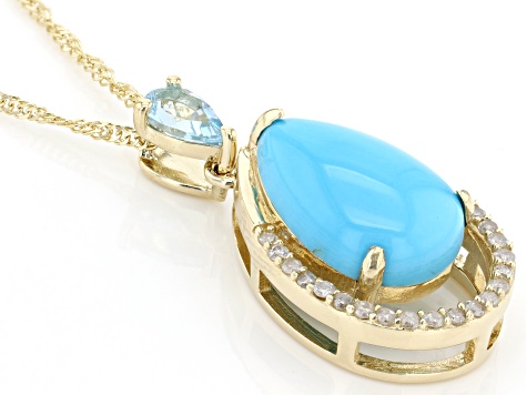 Blue Sleeping Beauty Turquoise 10k Yellow Gold Pendant with Chain 2.37ctw