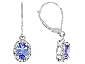 Picture of Blue Tanzanite and White Diamond Rhodium Over 14k White Gold Earrings 1.39ctw