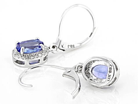 Blue Tanzanite and White Diamond Rhodium Over 14k White Gold Earrings 1.39ctw