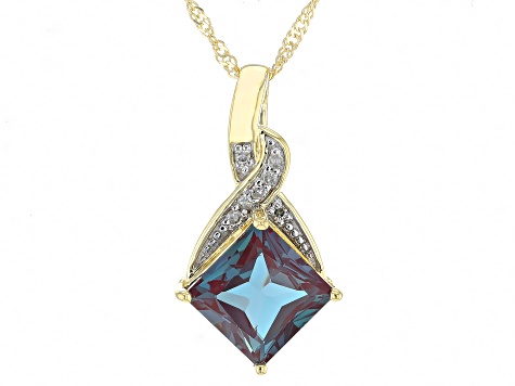 Blue Lab Created Alexandrite 10k Yellow Gold Pendant with Chain 1.93ctw