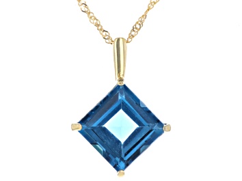 Picture of London Blue Topaz 10K Yellow Gold Solitaire Pendant With Chain 2.48ct