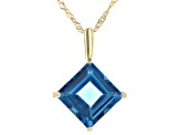 London Blue Topaz 10K Yellow Gold Solitaire Pendant With Chain 2.48ct