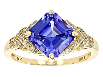 Picture of Blue Tanzanite And White Diamond 14k Yellow Gold Ring 2.91ctw