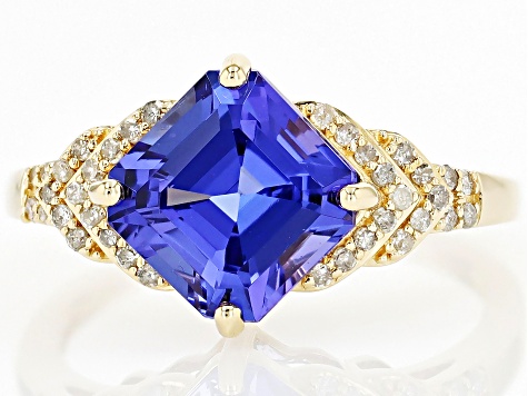 Blue Tanzanite And White Diamond 14k Yellow Gold Ring 2.91