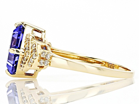 Blue Tanzanite And White Diamond 14k Yellow Gold Ring 2.91