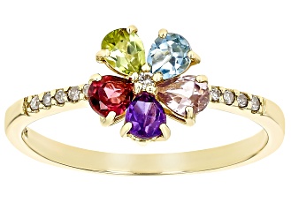 Multi Gem 10k Yellow Gold Flower Ring 0.80ctw