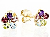 Multi Gem 10k Yellow Gold Flower Stud Earrings 1.51ctw