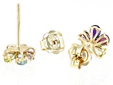 Multi Gem 10k Yellow Gold Flower Stud Earrings 1.51ctw