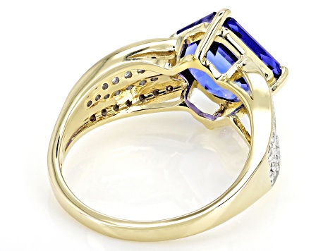 Blue Tanzanite With White Diamond 14k Yellow Gold Ring 3.06ctw