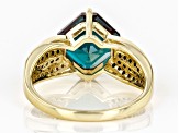 Blue Lab Created Alexandrite with Champagne and White Diamond 10K Yellow Gold Ring 4.33ctw