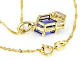 Blue Tanzanite and White Diamonds 10k Yellow Gold Pendant With Chain 1.35ctw