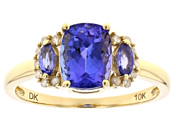 Picture of Blue Tanzanite and White Diamond 10k Yellow Gold Ring 1.50ctw