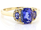 Blue Tanzanite and White Diamond 10k Yellow Gold Ring 1.50ctw