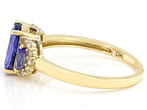Blue Tanzanite and White Diamond 10k Yellow Gold Ring 1.50ctw