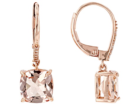 Morganite And White Diamond 10k Rose Gold Earrings 3.65ctw