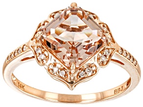 Asscher Cut Morganite with White Diamond 14k Rose Gold Ring 2.58ctw
