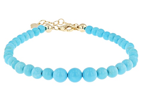 Blue Sleeping Beauty Turquoise 10k Yellow Gold Bracelet 6.10mm