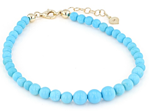 Blue Sleeping Beauty Turquoise 10k Yellow Gold Bracelet 6.10mm