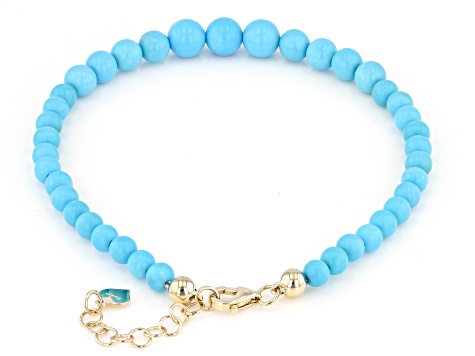 Blue Sleeping Beauty Turquoise 10k Yellow Gold Bracelet 6.10mm
