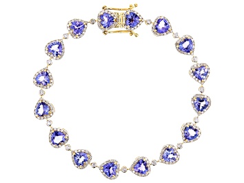 Picture of Blue Tanzanite With White Diamond 18k Yellow Gold Bracelet 12.71ctw