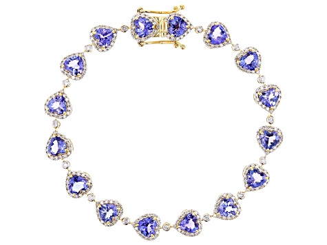 Blue Tanzanite With White Diamond 18k Yellow Gold Bracelet 12.71ctw